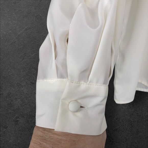Vintage 80s Ivory Poet, Secretary Blouse w/Embroidered & Beaded Collar, SZ 12 - Picture 5 of 10